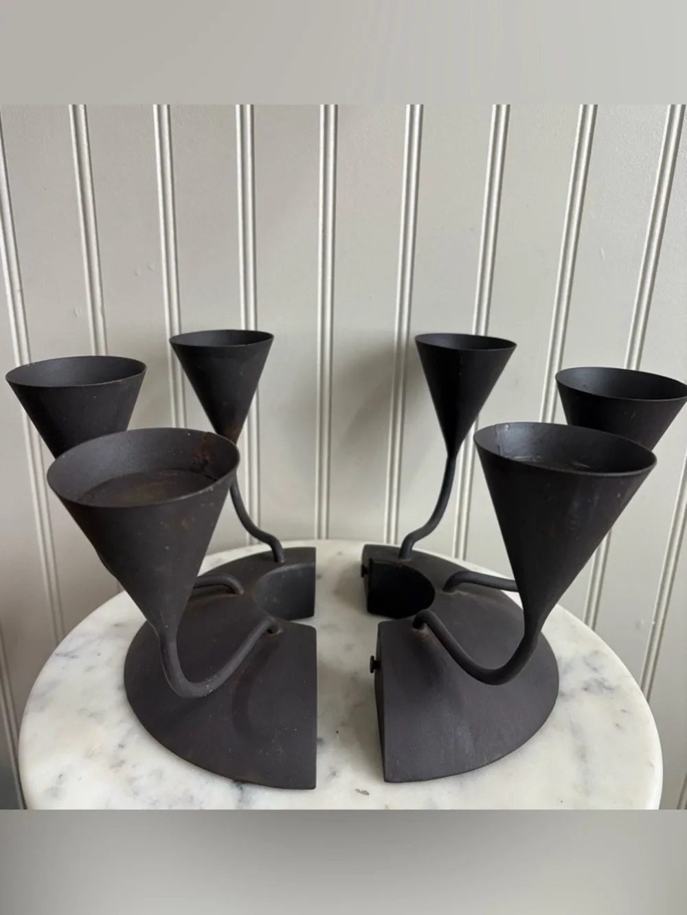 Pottery Barn Brutalist Raw Metal Candle Holder Centerpiece Brown Contemporary